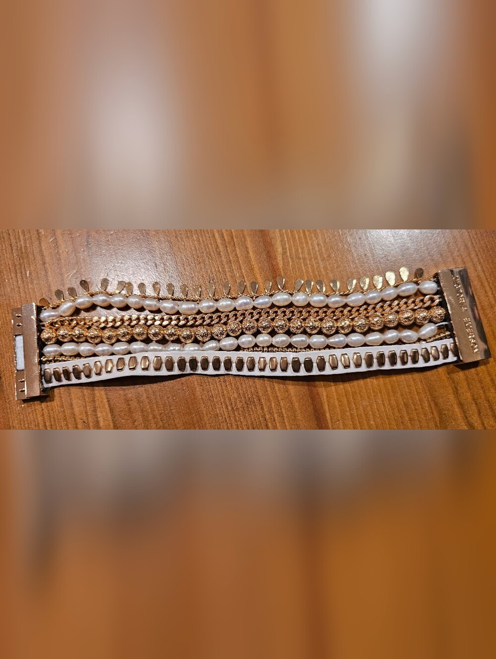 Victoria Emerson White and Gold Multi-Row Bracelet